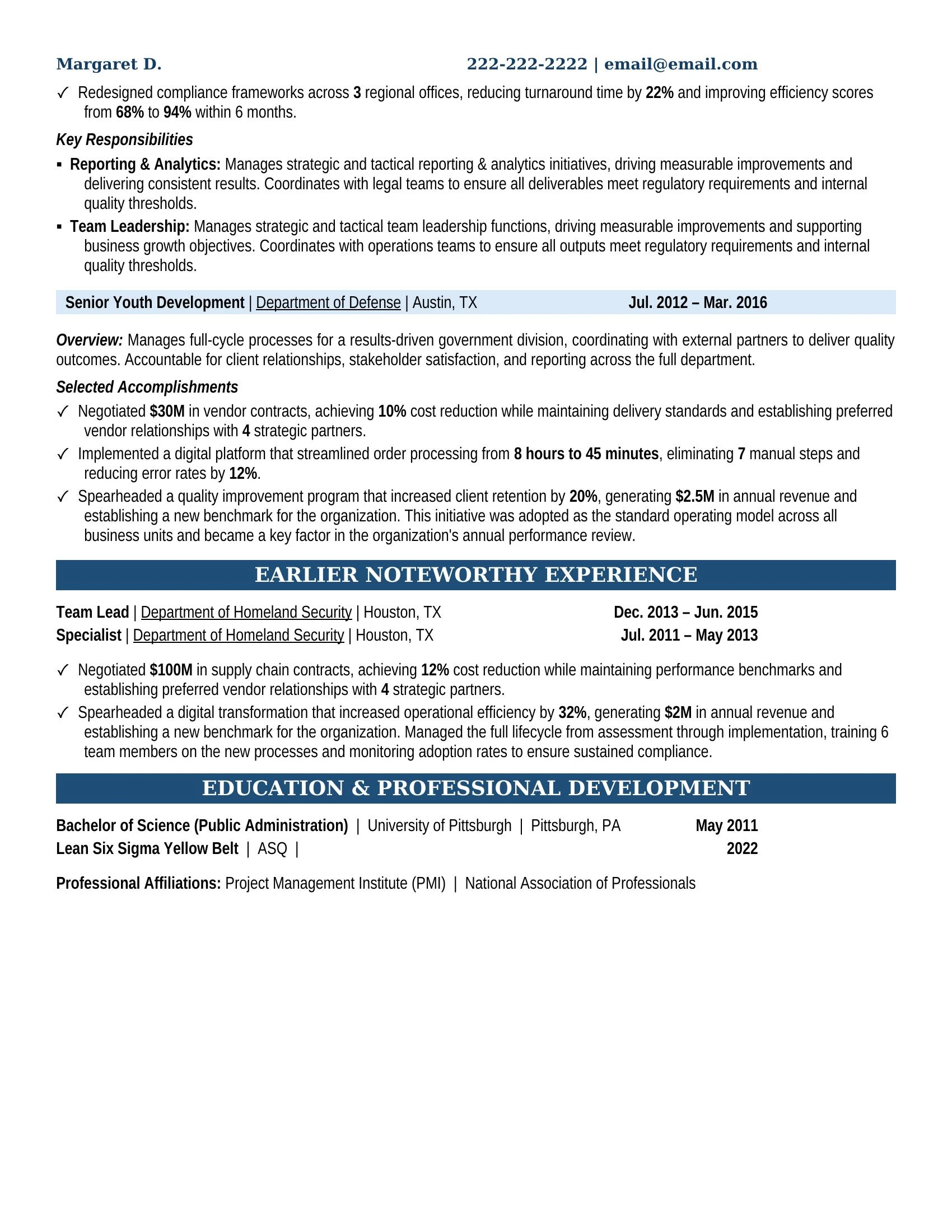 Youth Development Resume Example - Work Experience & Education