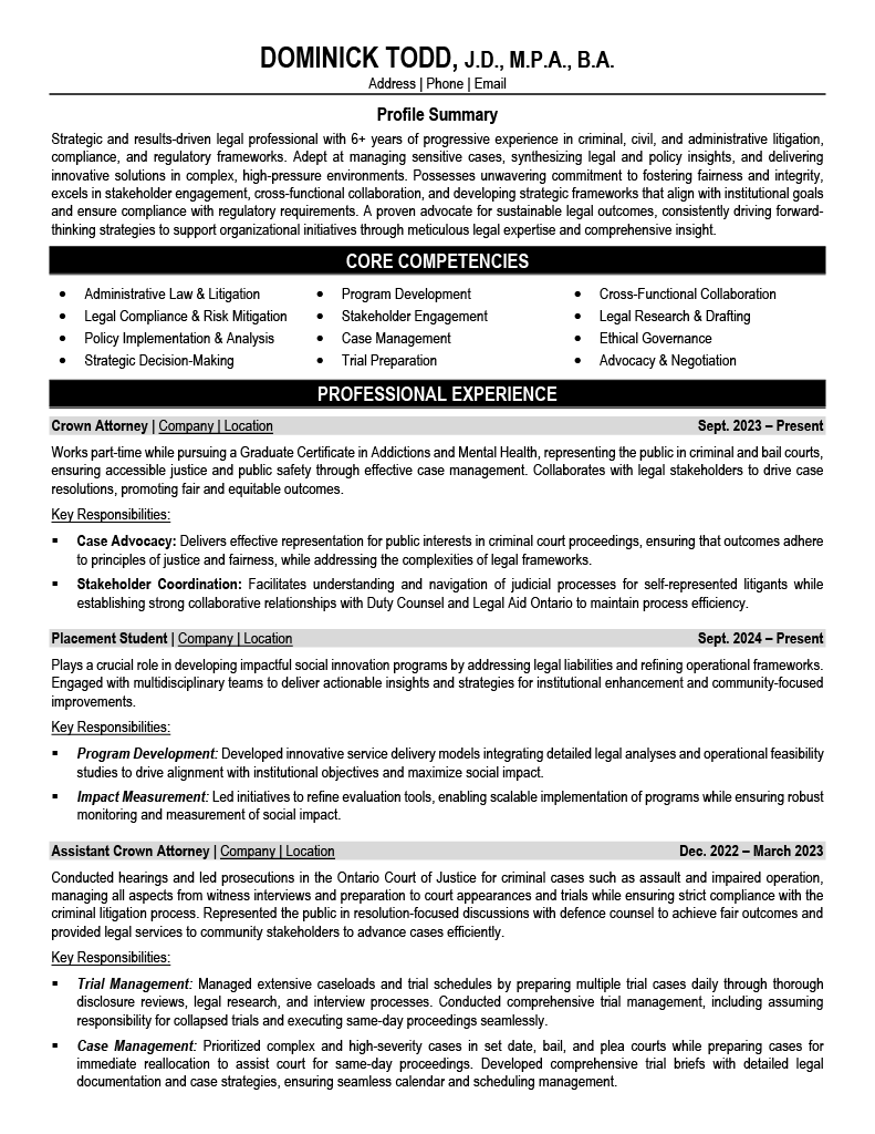 Crown Attorney Resume Sample - Legal Resume Example