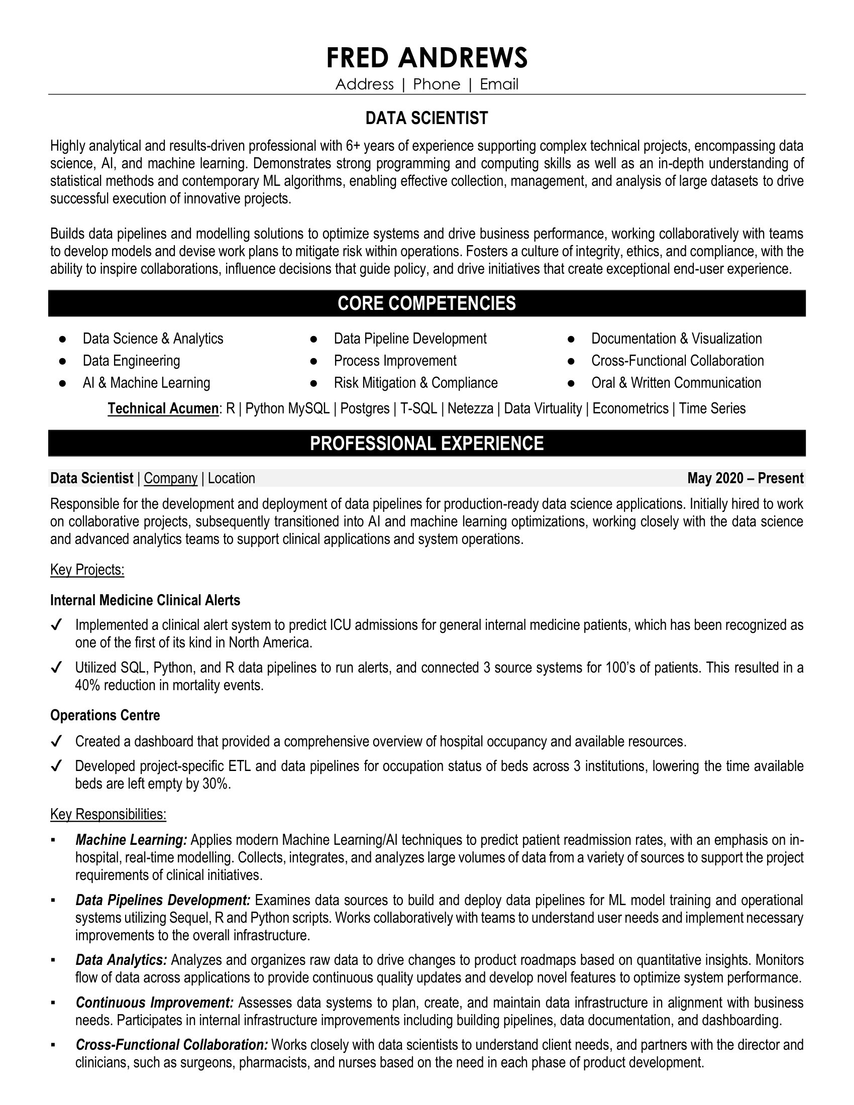San Diego Data Scientist Resume Sample - ATS-Optimized Professional Resume Example