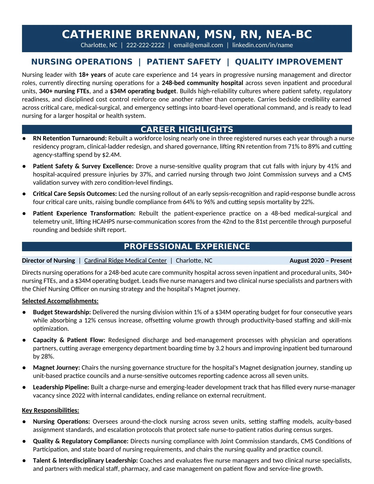 Director of Nursing Resume Sample - Nursing Resume Example 2026