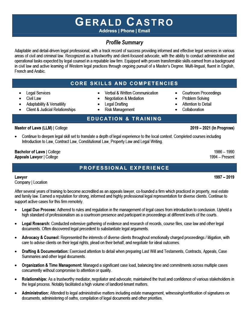Lawyer Resume Sample - Legal Resume Example