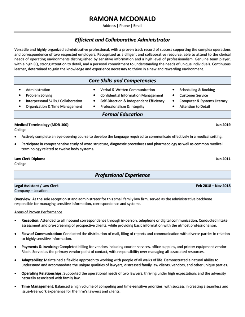 Legal Assistant Resume Sample - Family Law