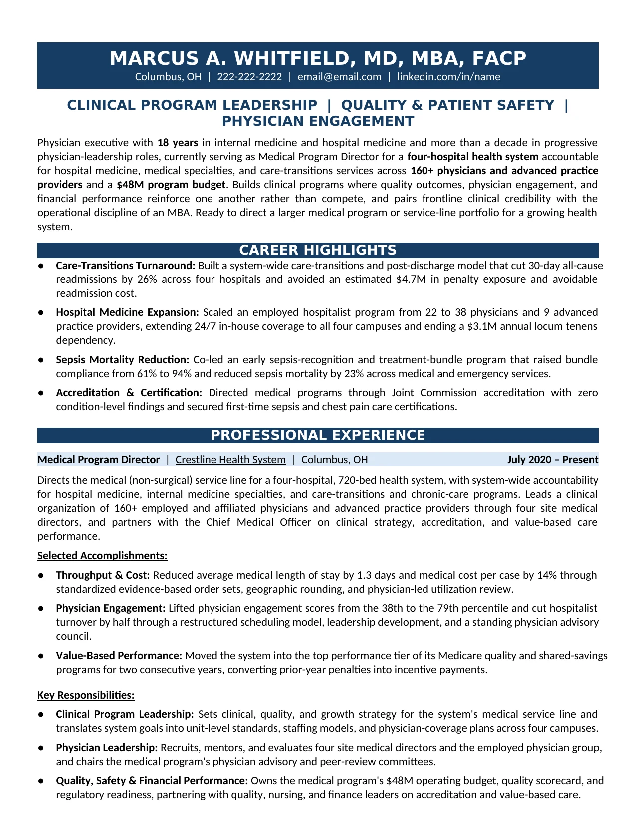 Medical Program Director Resume Sample - Medical Resume Example 2026