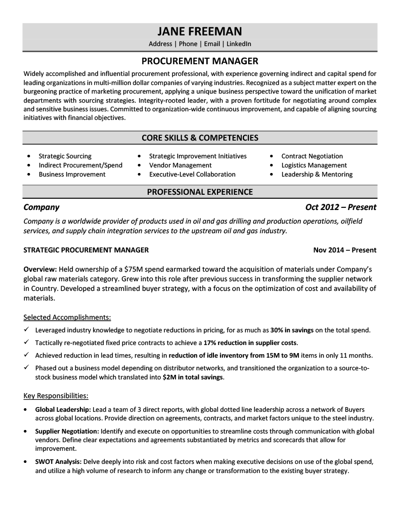 Procurement Manager Resume Sample - Supply Chain Resume Example