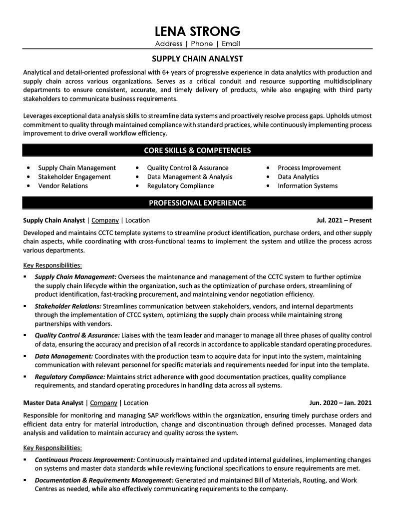 Supply Chain Analyst Resume Sample - Supply Chain Resume Example 2026