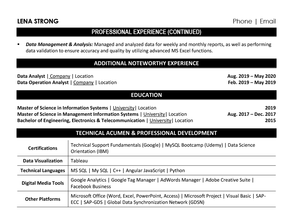 Supply Chain Analyst Resume Example - Technical Skills and SAP Expertise