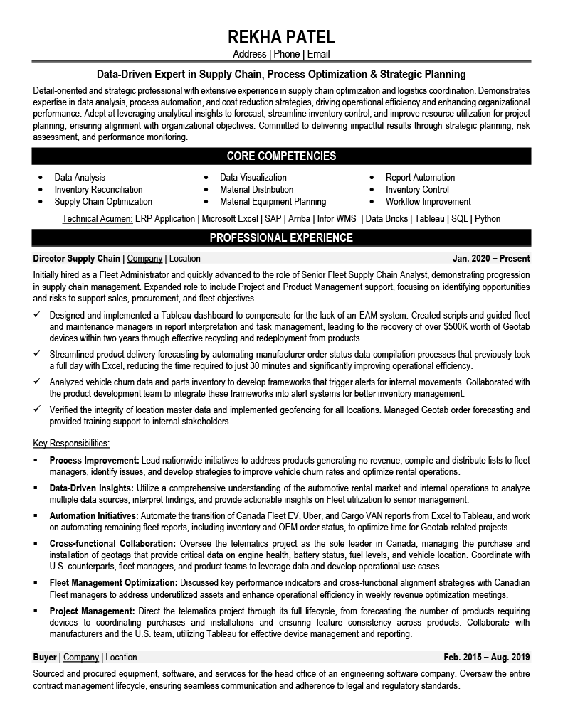 Supply Chain Director Resume Sample - Supply Chain Resume Example 2026