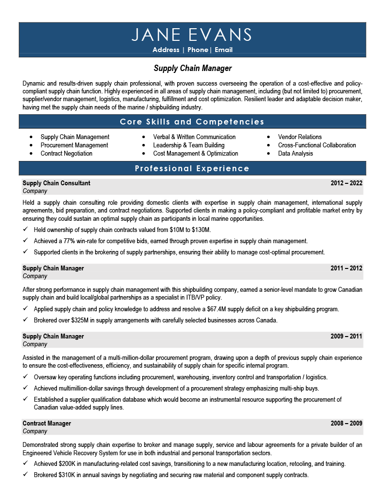 Supply Chain Manager Resume Sample - Logistics Resume Example 2026