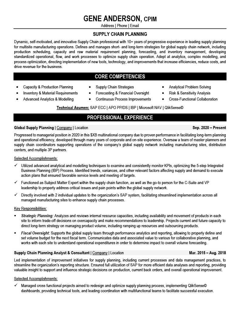 Supply Chain Planner Resume Sample - Supply Chain Resume Example 2026